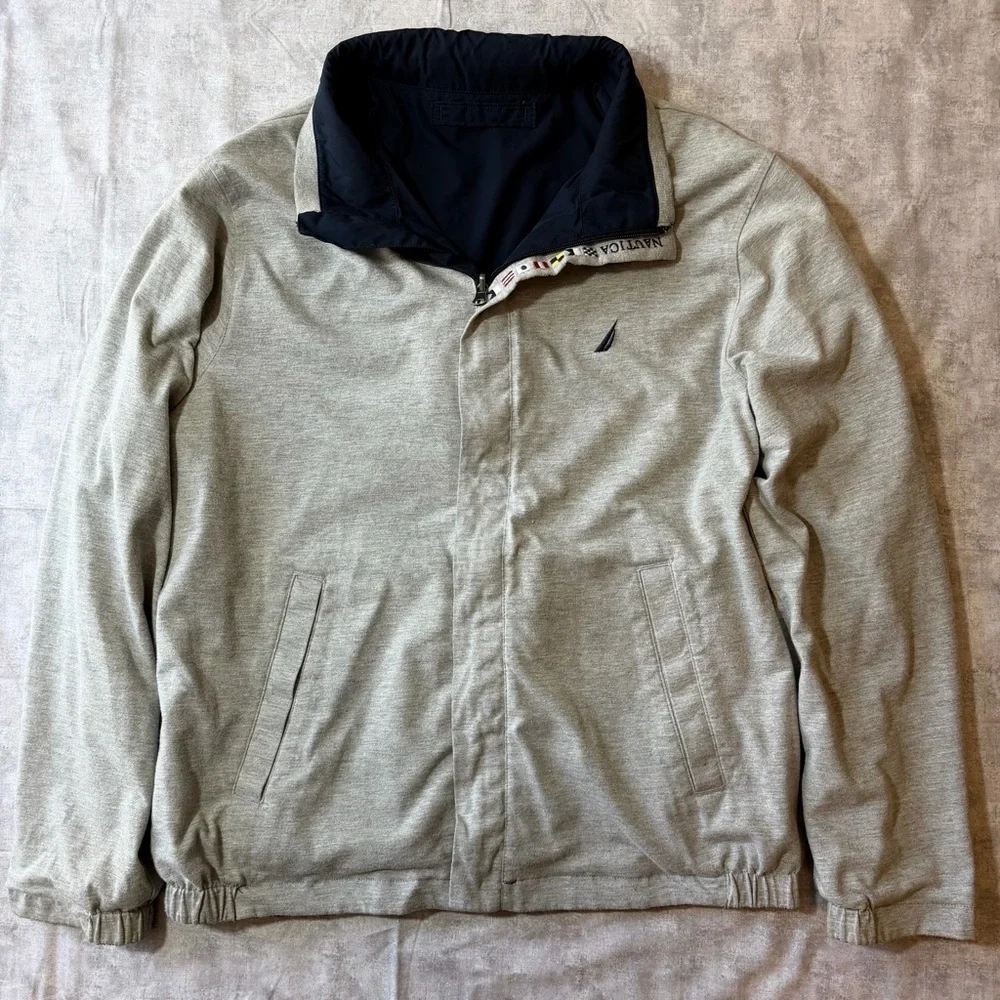 Vintage Nautica‎ Men’s Large Reversible Windbreaker Bomber Jacket Navy Heathered